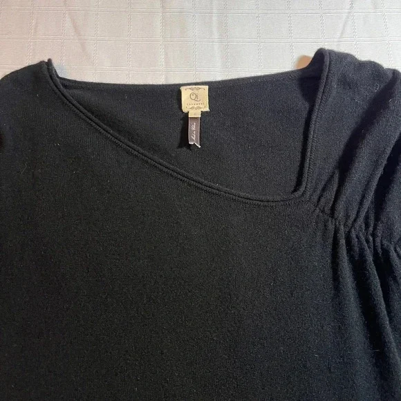 Qi Cashmere Little Black Dress Asymmetrical Neckline 100% Cashmere Women's S - Picture 5 of 8